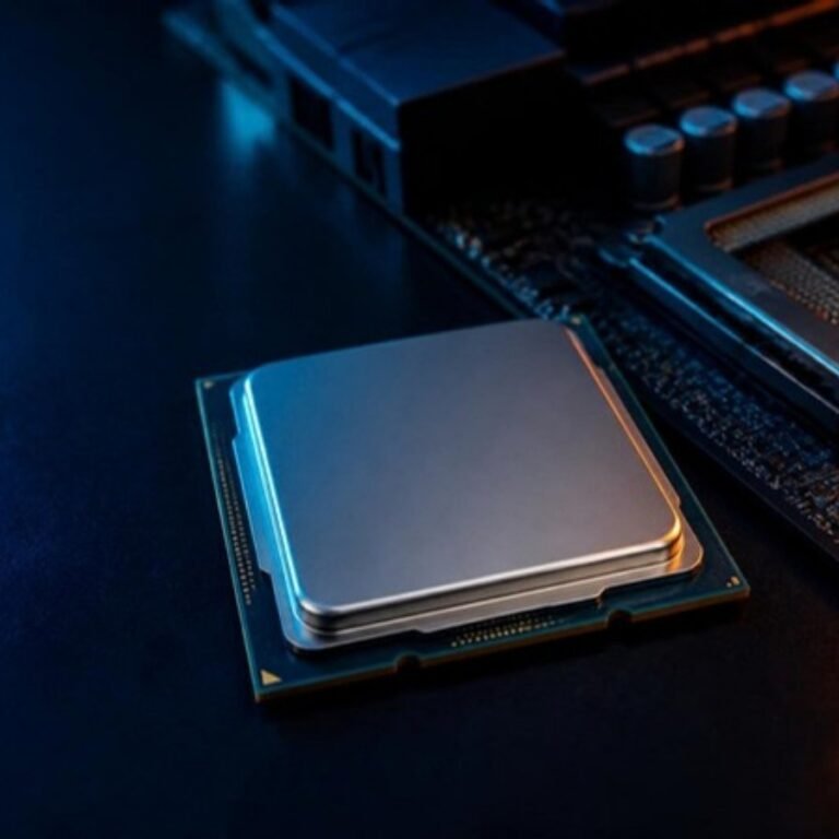 AMD Ryzen desktop processor next to a motherboard CPU socket